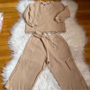 Zara Kids Boys Girls 100% cotton waffle knit Top & wide leg pants set 2 3 Years